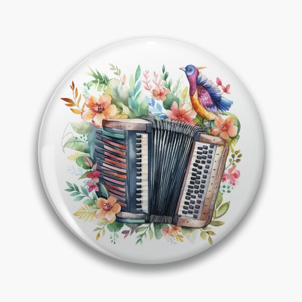 Item preview, vintage accordion watercolor with a bird designed and sold by EmeraldMusic.
