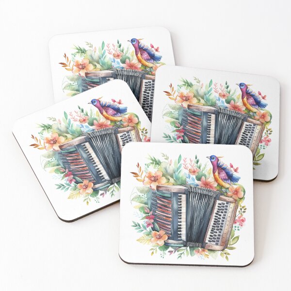 Item preview, vintage accordion watercolor with a bird designed and sold by EmeraldMusic.
