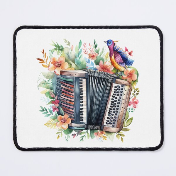Item preview, vintage accordion watercolor with a bird designed and sold by EmeraldMusic.