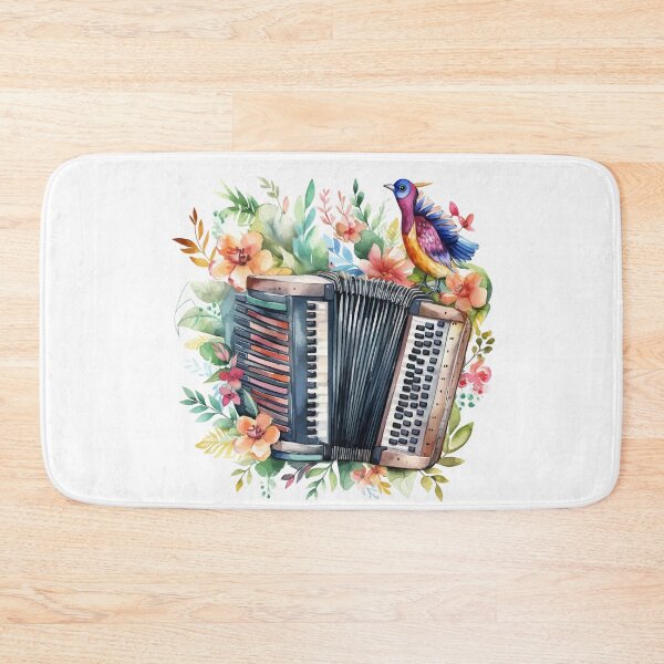 Item preview, vintage accordion watercolor with a bird designed and sold by EmeraldMusic.