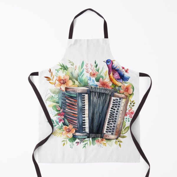 Item preview, vintage accordion watercolor with a bird designed and sold by EmeraldMusic.