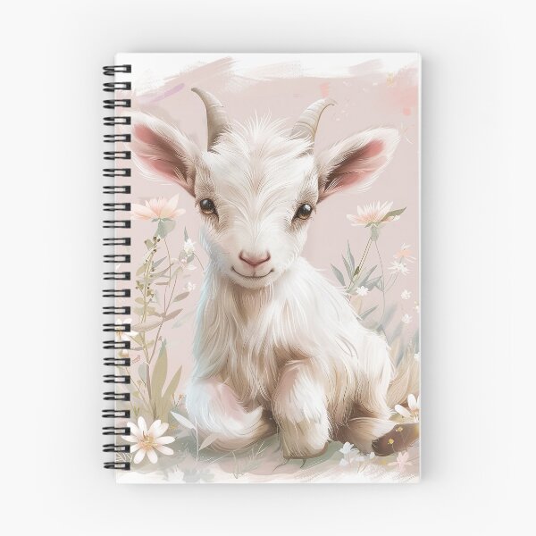 Aperçu de l'œuvre Mignon bébé chèvre rose et blanc avec des fleurs créée et vendue par Inktown.