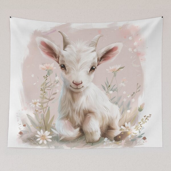 Item preview, Lindo bebé cabrito rosa y blanco con flores designed and sold by Inktown.