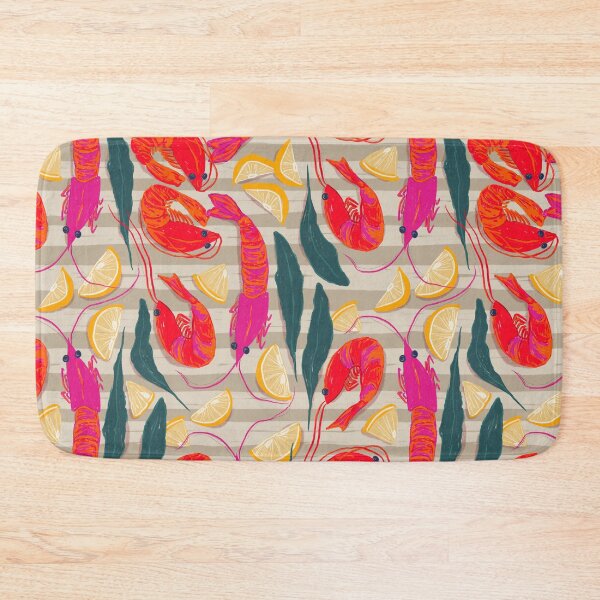 Item preview, Shrimp and lemons on neutral stripes designed and sold by katerosestudios.