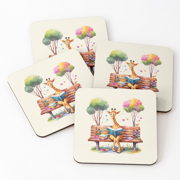 Item preview, "Bookworm Giraffe: Cute Giraffe Reading on a Bench" designed and sold by Cosmicreations1.
