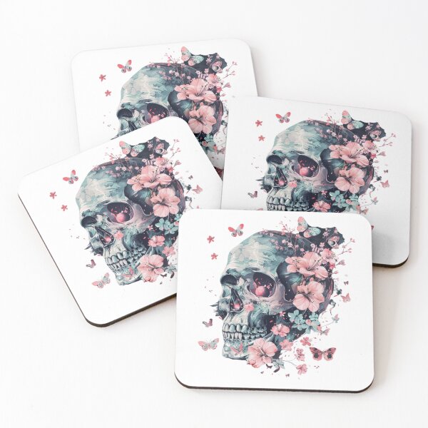 Item preview, Pink Flowers and Skull designed and sold by NicolasGlowArt.
