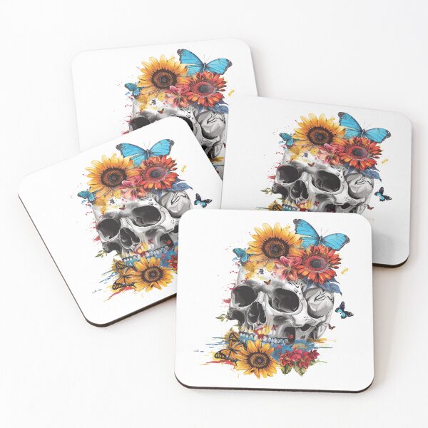 Item preview, Skull with Flowers and Butterflies designed and sold by NicolasGlowArt.