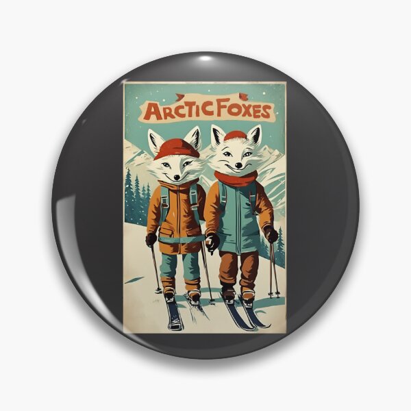 Item preview, Arctic Fox in Winter Vintage Skiing Couple Skier Mount Love Foxes  designed and sold by FociCreate.