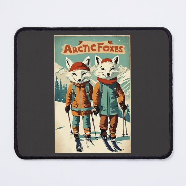 Item preview, Arctic Fox in Winter Vintage Skiing Couple Skier Mount Love Foxes designed and sold by FociCreate.