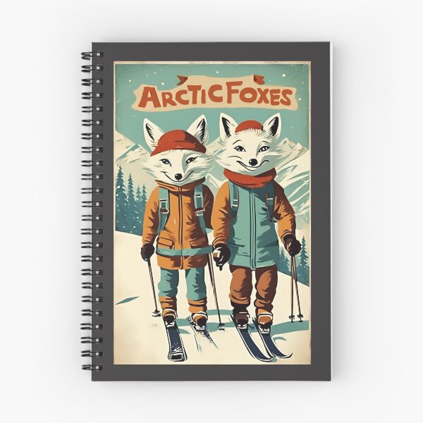 Item preview, Arctic Fox in Winter Vintage Skiing Couple Skier Mount Love Foxes  designed and sold by FociCreate.