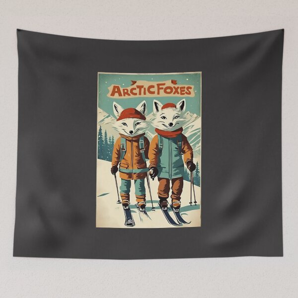 Item preview, Arctic Fox in Winter Vintage Skiing Couple Skier Mount Love Foxes  designed and sold by FociCreate.