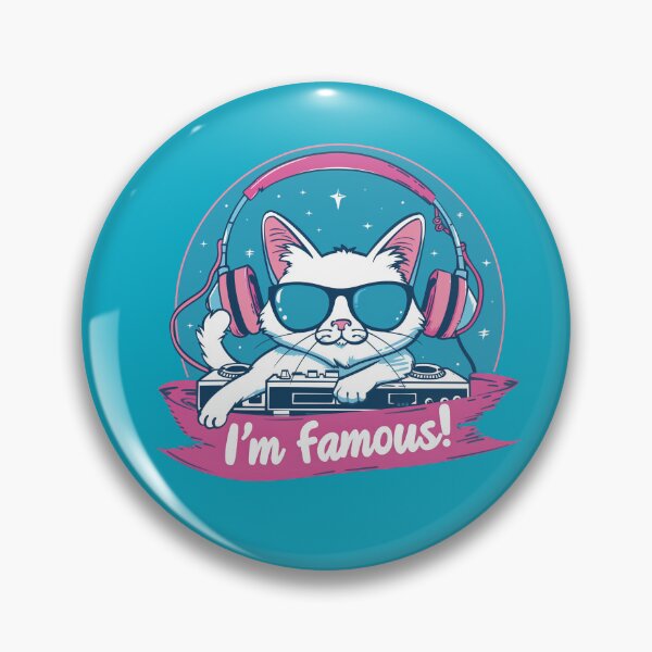 Item preview, I'm famous art. Cat dj and musician designed and sold by Leylita Design.