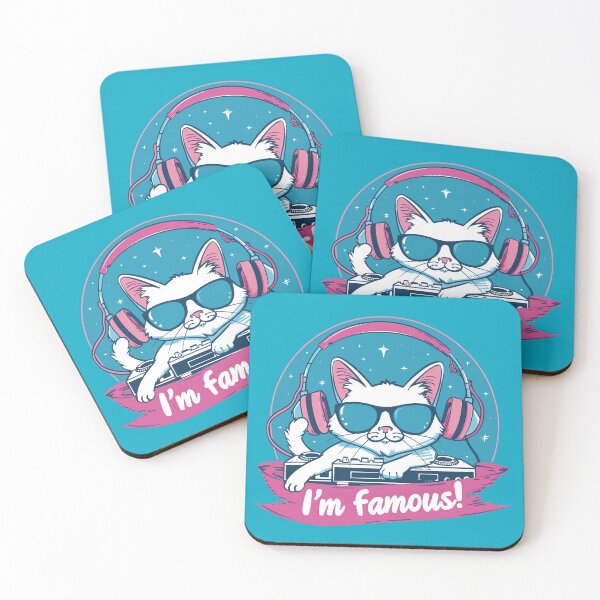 Item preview, I'm famous art. Cat dj and musician designed and sold by Leylita Design.