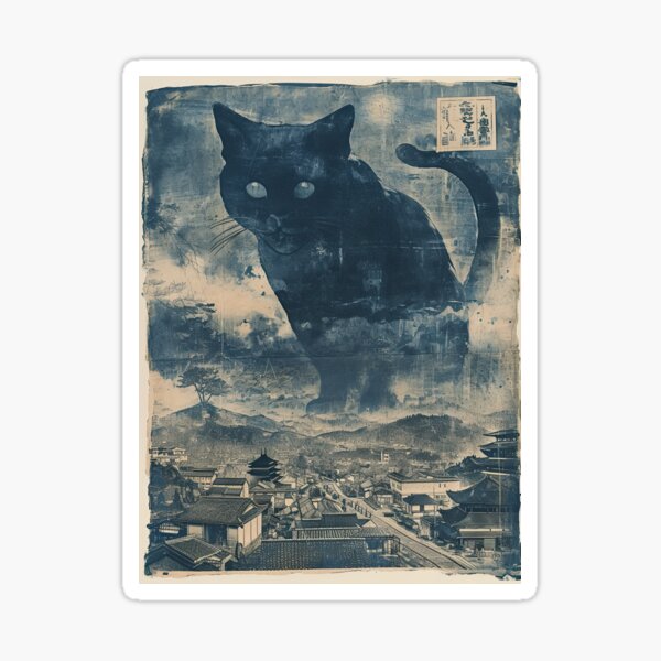 Vista previa del artículo con la obra «Catzilla japonesa vintage», diseñado y vendido por obstinator.