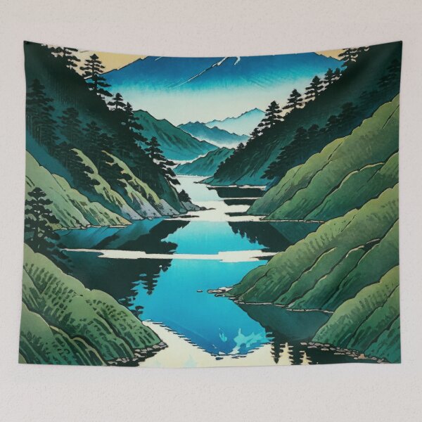 Item preview, Beholding Hanuyi Peak - A Contemporary Ukiyo-e Nature Landscape designed and sold by Kijiermono.