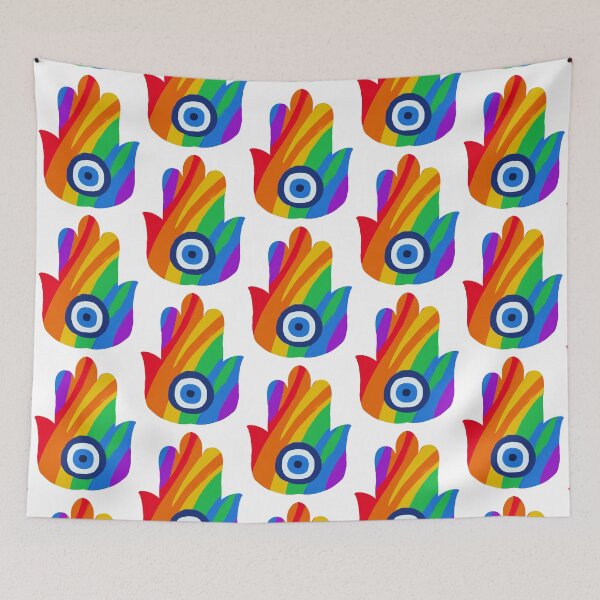 Item preview, Pride Flag Hamsa designed and sold by PeaceforIsrael.