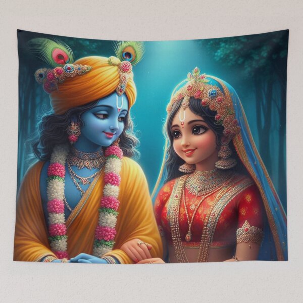 Item preview, Beautiful Radha Krishna Meeting each other in Vrindavan at Night designed and sold by VrindaArts.