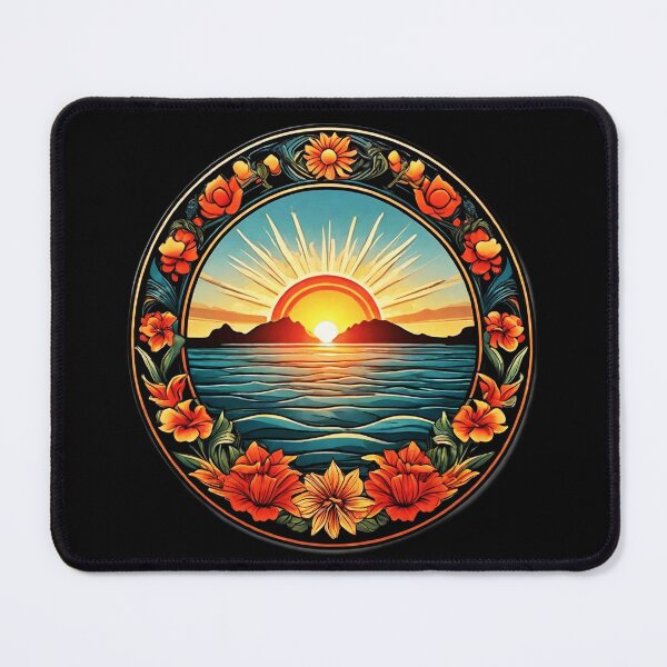 Item preview, Summertime Sunrise over the Ocean with Floral Border designed and sold by NautiChic.
