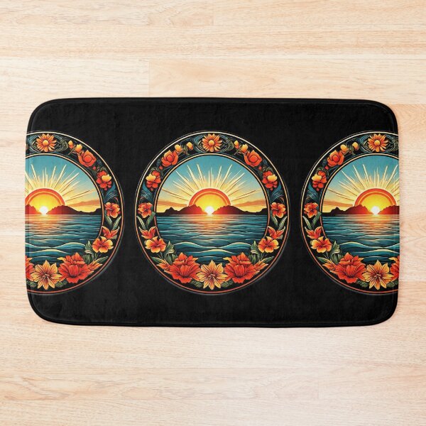 Item preview, Summertime Sunrise over the Ocean with Floral Border designed and sold by NautiChic.