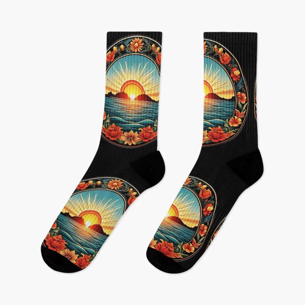Item preview, Summertime Sunrise over the Ocean with Floral Border designed and sold by NautiChic.