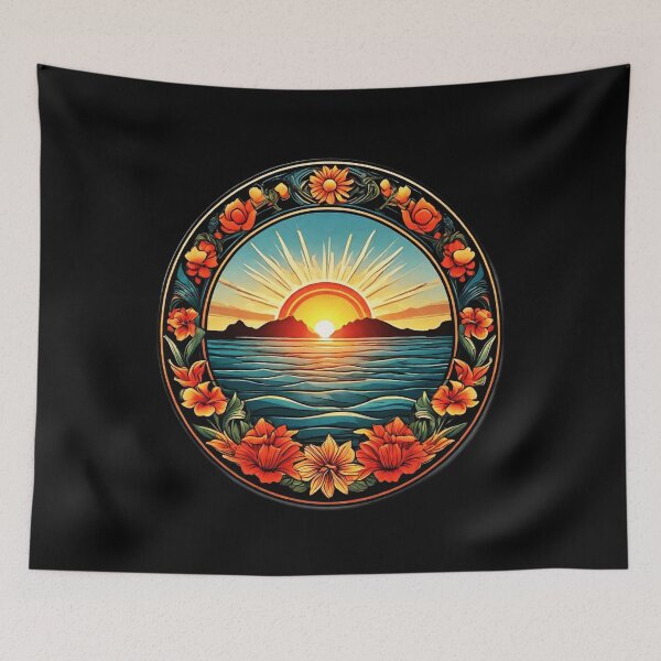 Item preview, Summertime Sunrise over the Ocean with Floral Border designed and sold by NautiChic.