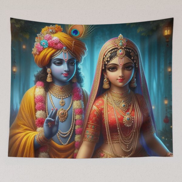 Item preview, Beautiful Radha Krishna Meeting each other in Vrindavan at Night designed and sold by VrindaArts.