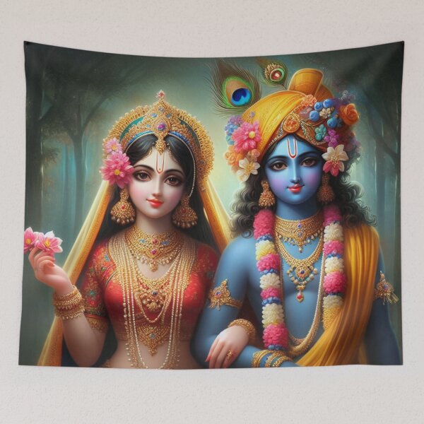 Item preview, Beautiful Radha Krishna Meeting each other in Vrindavan at Night designed and sold by VrindaArts.
