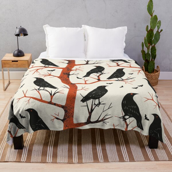 Item preview, Black Ravens and Bats on a Red Bare Tree Halloween Pattern Large designed and sold by AgathaZolastore.