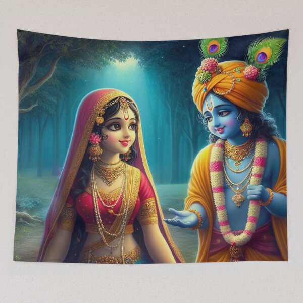 Item preview, Beautiful Radha Krishna Meeting each other in Vrindavan at Night designed and sold by VrindaArts.