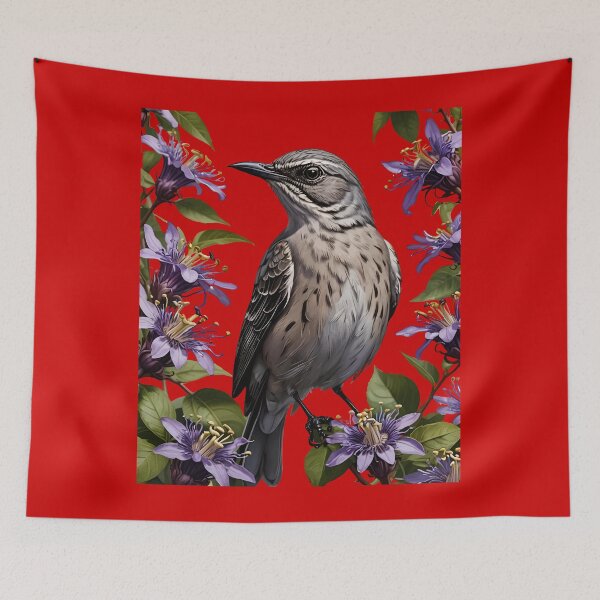 Item preview, A Mockingbird Surrounded By Purple Passion Flower Flowers designed and sold by taiche.