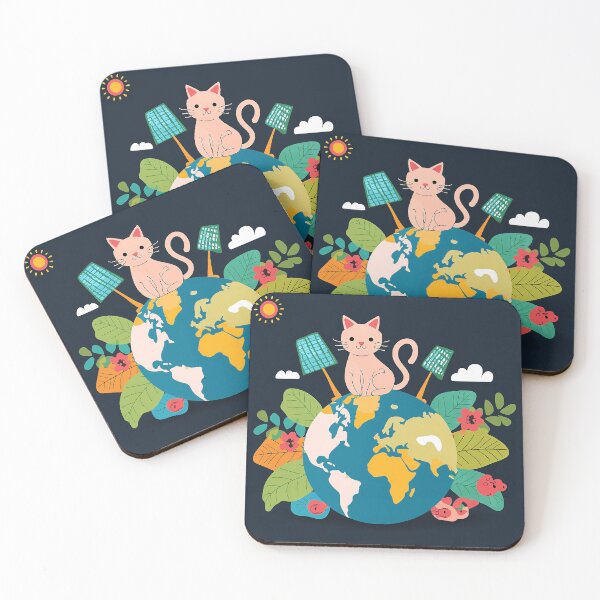 Item preview, Cartoon image of cute cat in concept of sustainable world.  designed and sold by PhotoSticker-YY.