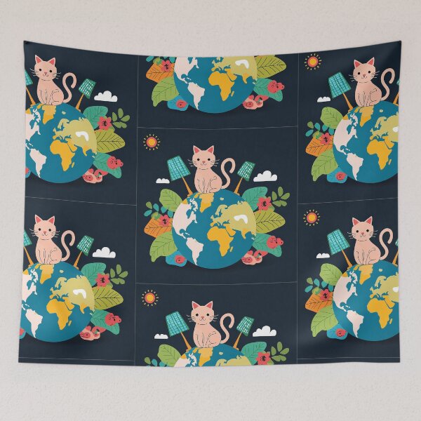 Item preview, Cartoon image of cute cat in concept of sustainable world.  designed and sold by PhotoSticker-YY.