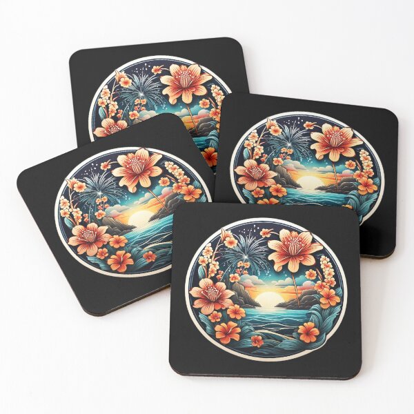Item preview, Sunrise over Ocean with Hawaii Orchids and Fireworks designed and sold by NautiChic.