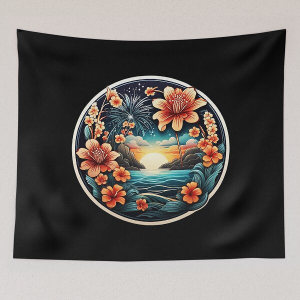 Item preview, Sunrise over Ocean with Hawaii Orchids and Fireworks designed and sold by NautiChic.