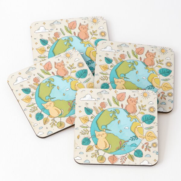 Item preview, Cartoon image of cute cat in concept of environmental conservation idea. designed and sold by PhotoSticker-YY.