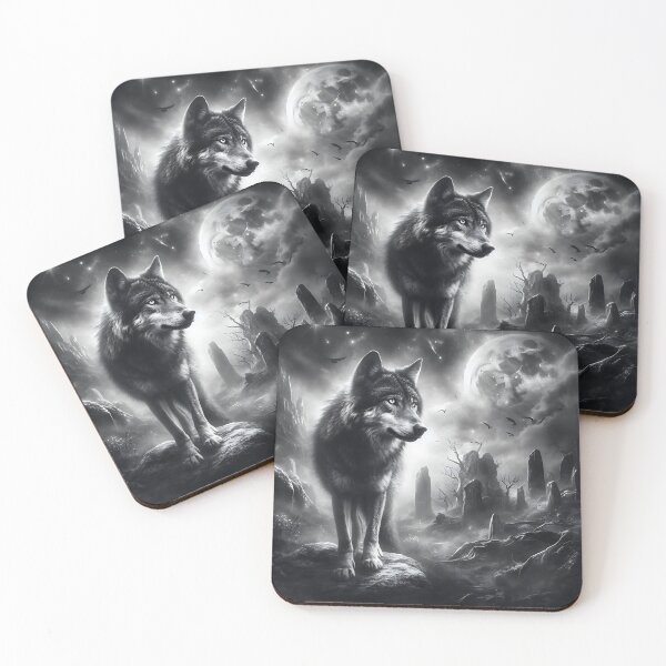 Item preview, a wolf black and white with a mystical background designed and sold by bernhagen.