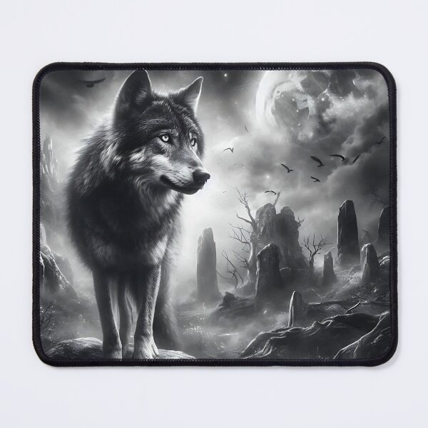 Item preview, a wolf black and white with a mystical background designed and sold by bernhagen.