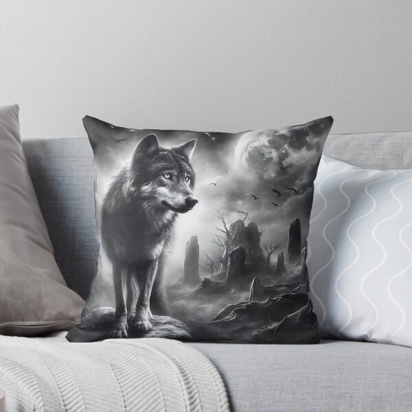 Item preview, a wolf black and white with a mystical background designed and sold by bernhagen.