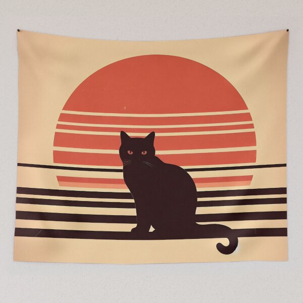 Item preview, Black Cat on a Red Retro Sun Setting designed and sold by TirConnaill.