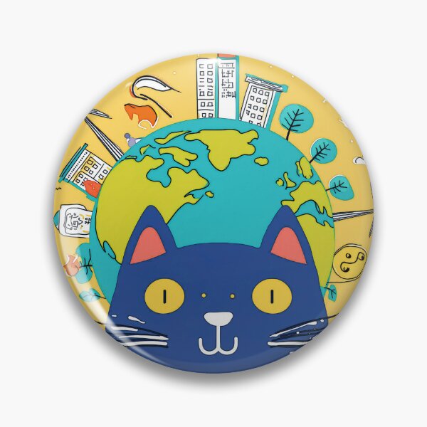 Item preview, Cartoon image of cute cat head in concept of sustainable world. designed and sold by PhotoSticker-YY.