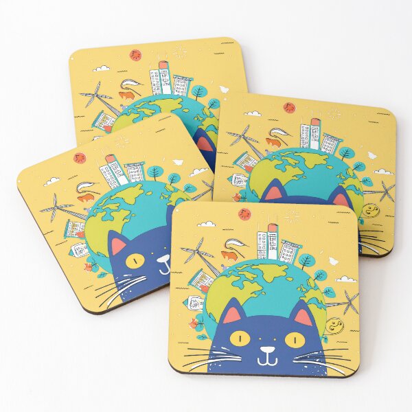 Item preview, Cartoon image of cute cat head in concept of sustainable world. designed and sold by PhotoSticker-YY.