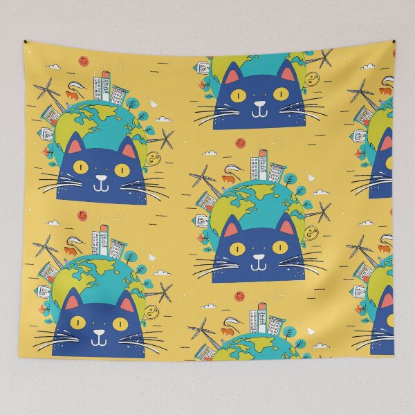 Item preview, Cartoon image of cute cat head in concept of sustainable world. designed and sold by PhotoSticker-YY.