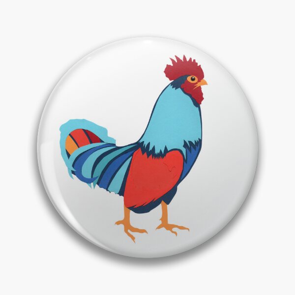 Item preview, Chicken Blue Red Orange Gold Original Paper Art Hand Cut designed and sold by Susan Prolman.