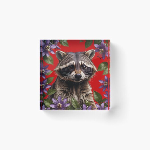 Item preview, A Raccoon Surrounded By Purple Passion Flower Flowers designed and sold by taiche.