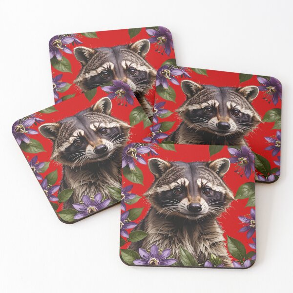 Item preview, A Raccoon Surrounded By Purple Passion Flower Flowers designed and sold by taiche.