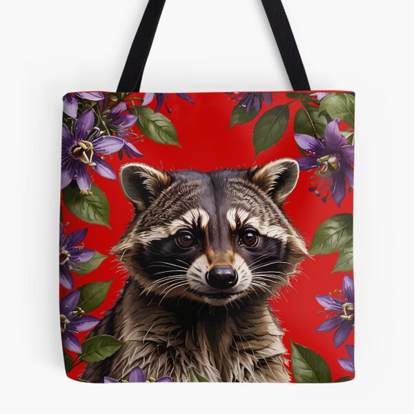 Item preview, A Raccoon Surrounded By Purple Passion Flower Flowers designed and sold by taiche.