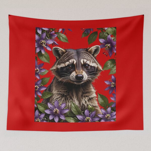 Item preview, A Raccoon Surrounded By Purple Passion Flower Flowers designed and sold by taiche.