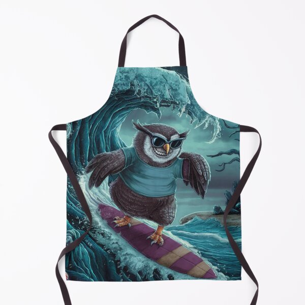 Item preview, "BLACK OWL SURFING "  FUNNY OWL ON SURFBOARD  WITH BLACK SEA BACKGROUND  designed and sold by Obinne.