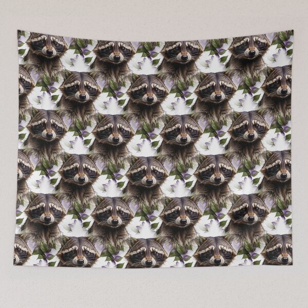 Item preview, A Raccoon Surrounded By Purple Passion Flower Flowers Pattern designed and sold by taiche.