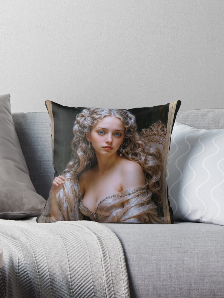 A Graceful Elegant Baroque Lady In A Luxurious Silk Gown AI Concept Art by Xzendor7 3 A Graceful Elegant Baroque Lady In A Luxurious Silk Gown Stunning AI Concept Art by Xzendor7 Decorative Portrait Art Print Throw Pillow
